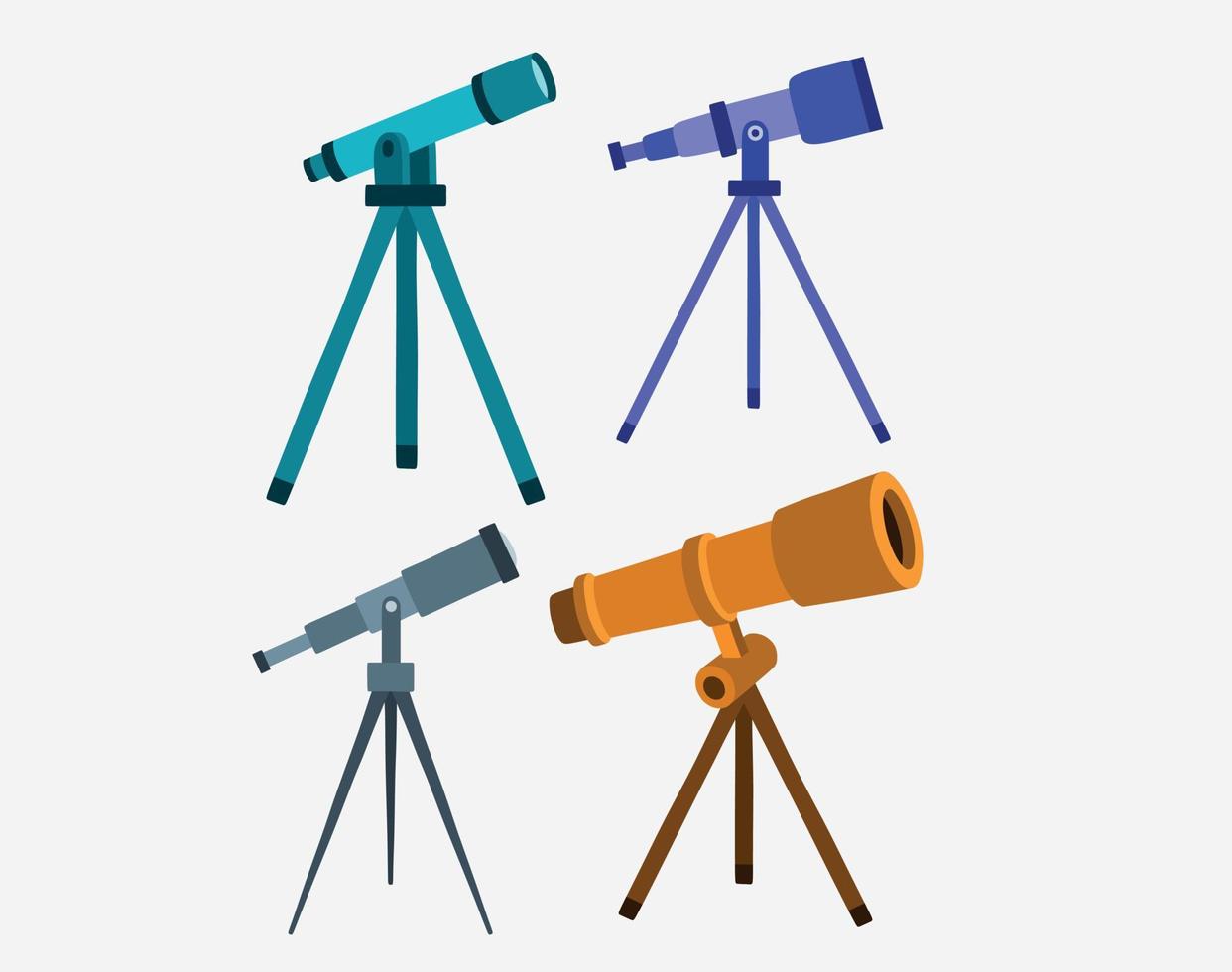 conjunto de ícone de telescópio no estilo de contorno em um fundo branco vetor