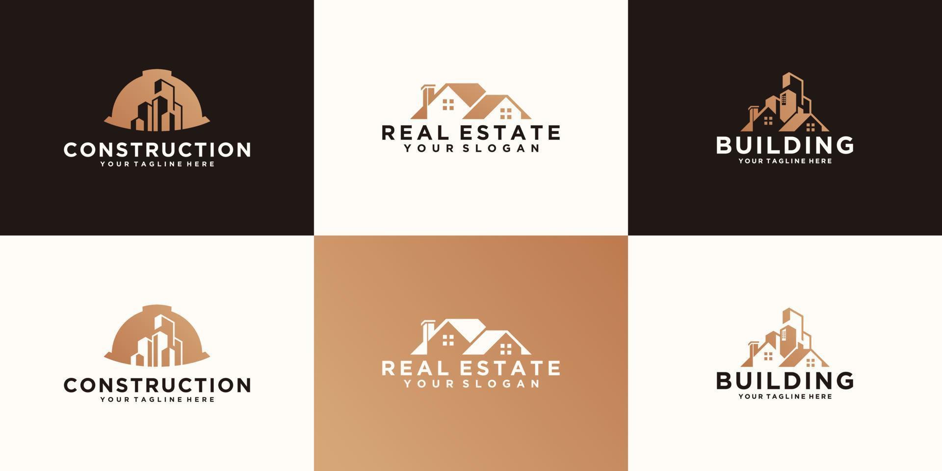 coleção de logotipos de construção e modelos de projetos de construção de casas vetor