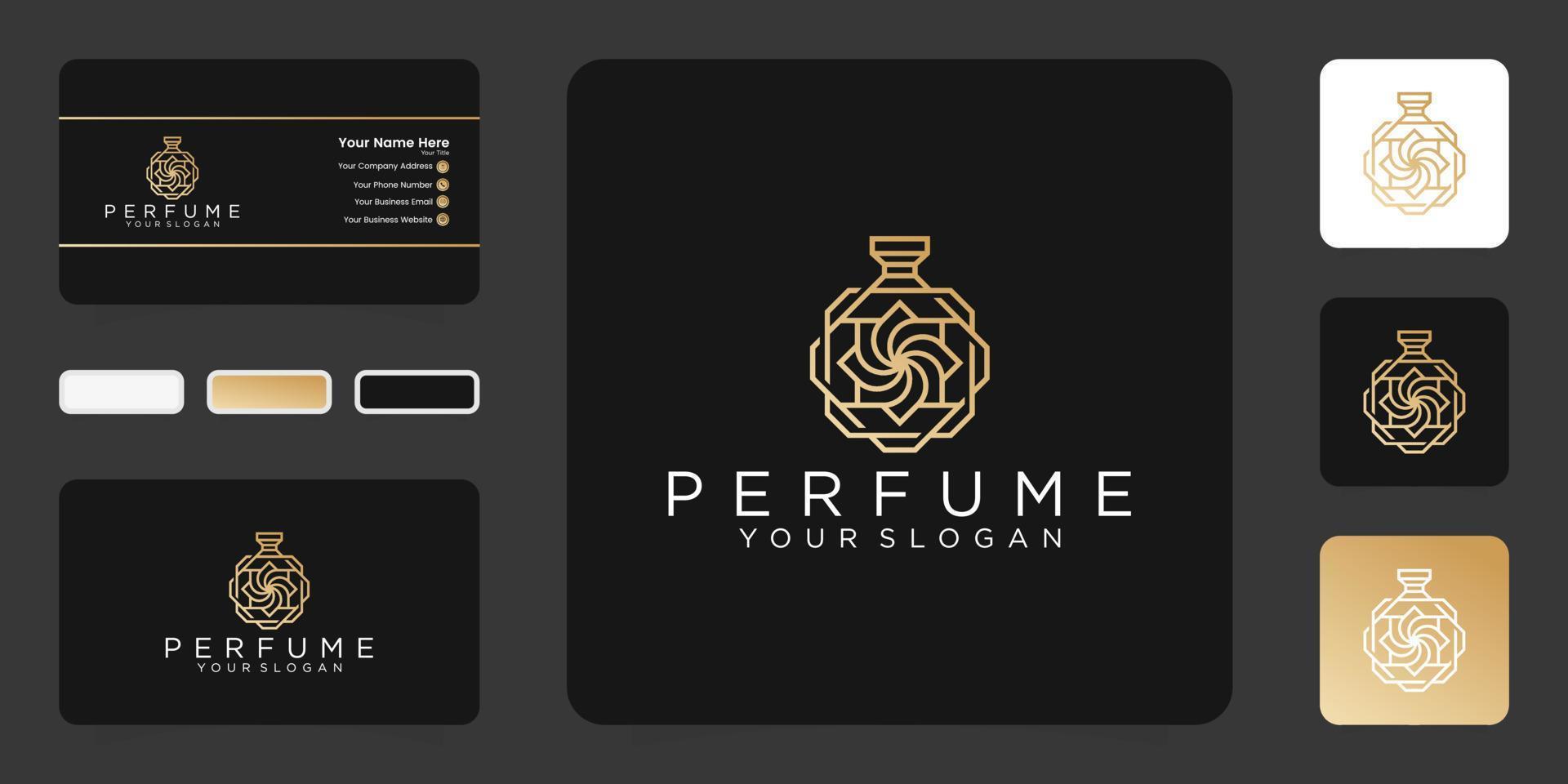 design de luxo para modelo de design de logotipo de perfume e cartão de visita vetor