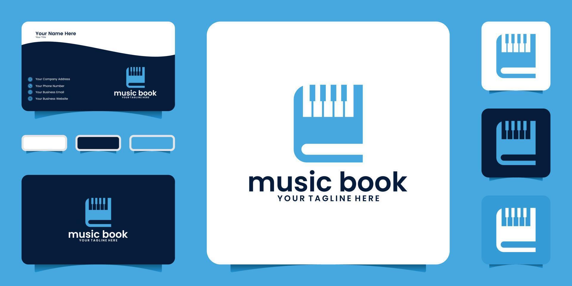 inspiração de design de logotipo de música de livro e piano, design de cartão de visita e modelo vetor