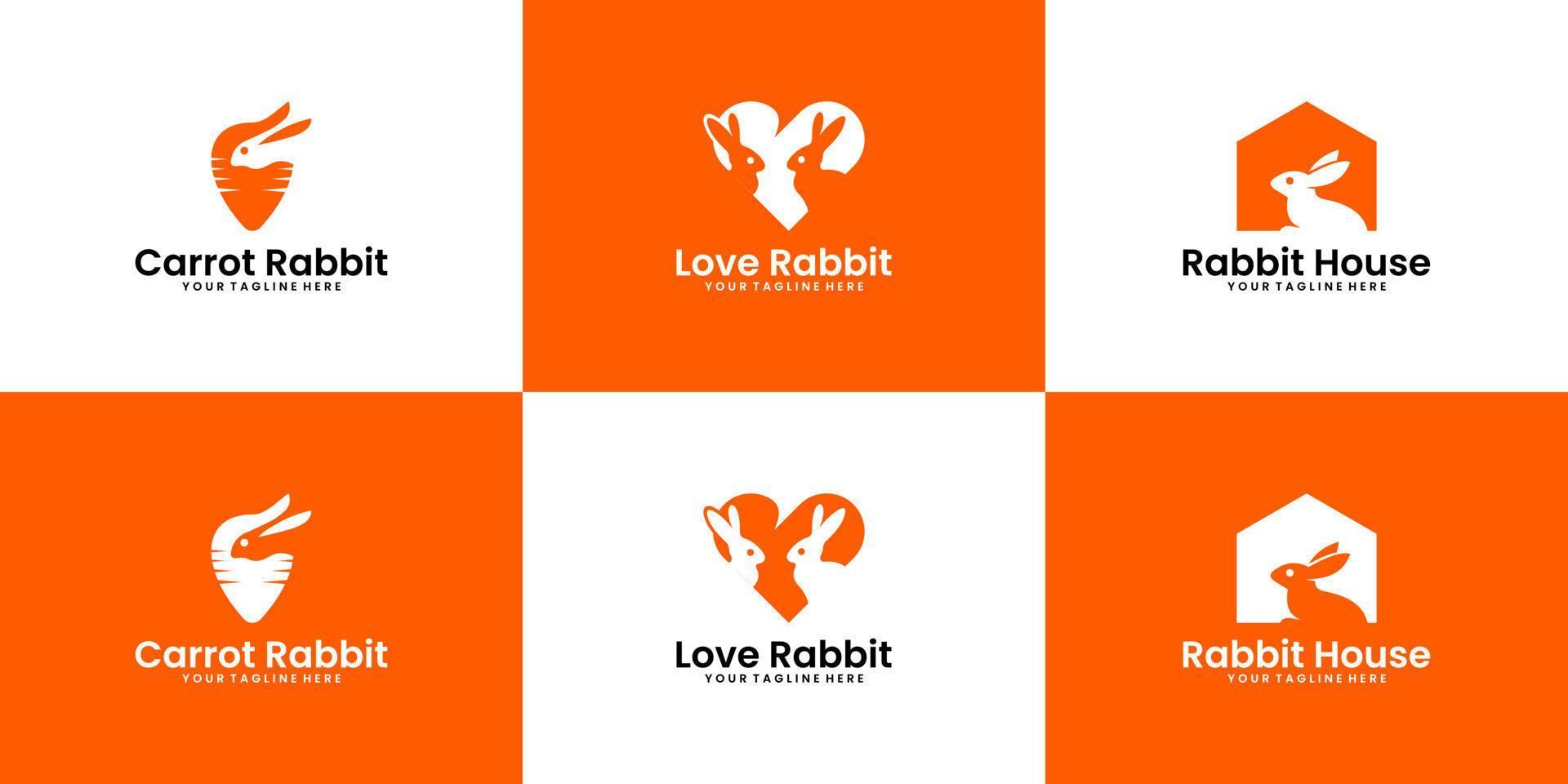 uma coleção de inspiração de design de logotipo de coelho de amor, casa de coelho e pet shop vetor