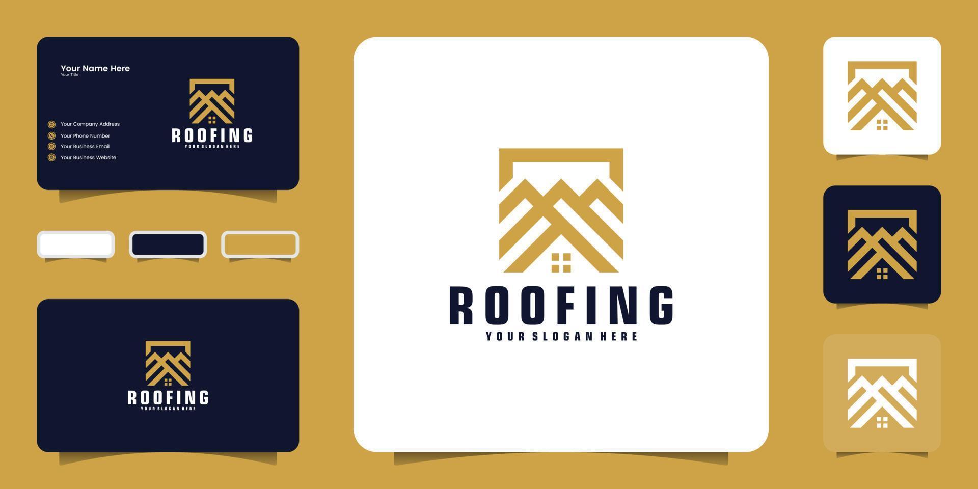 inspiração de design de logotipo de telhado, renovação de telhado e inspiração de cartão de visita vetor