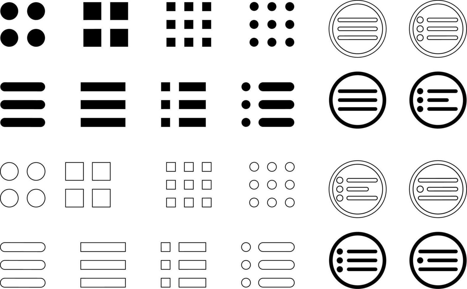 conjunto de ícones planos de menu de hambúrguer isolados no fundo branco.ícones de navegação do site para aplicativo móvel e interface de usuário vetor