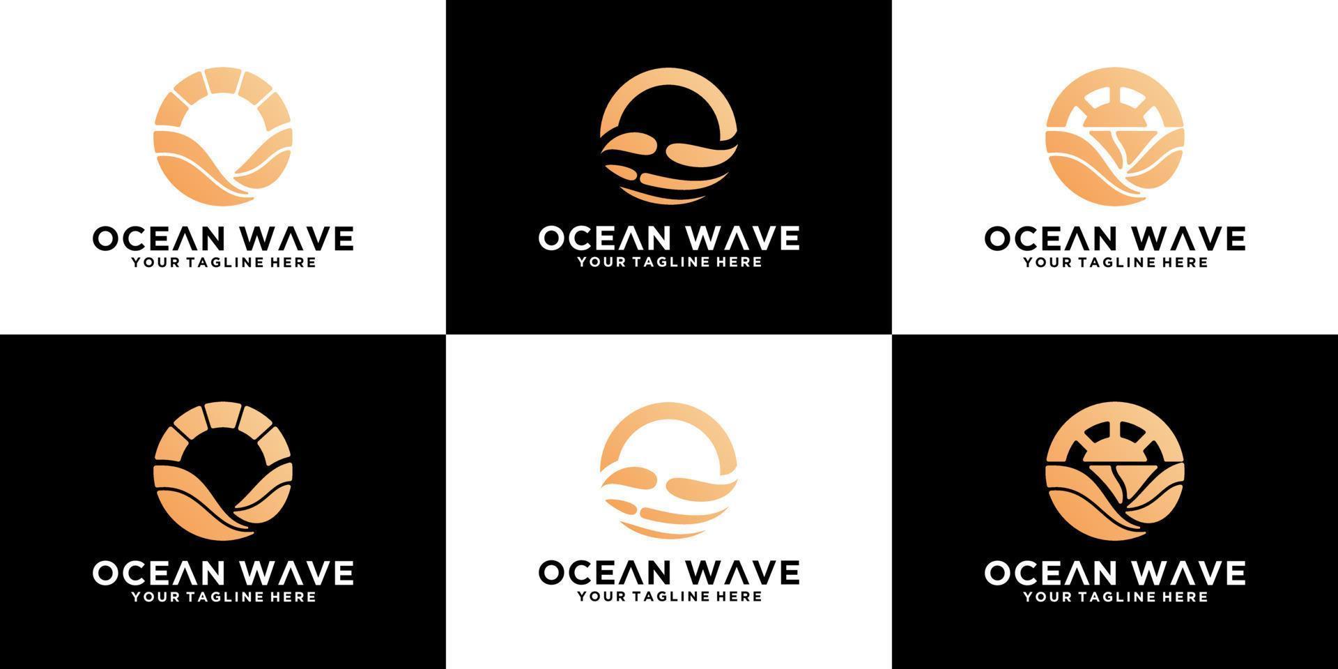 conjunto de logotipo, design abstrato de ondas do mar vetor