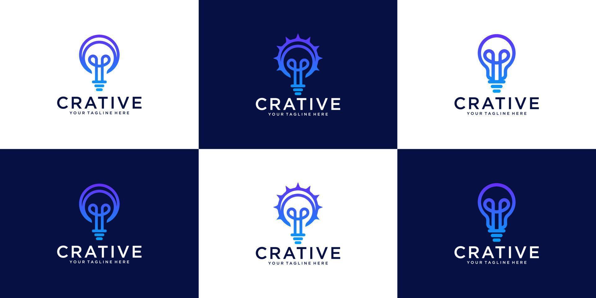 logotipo de lâmpada criativa de coleção de logotipos com estilo de arte de linha vetor