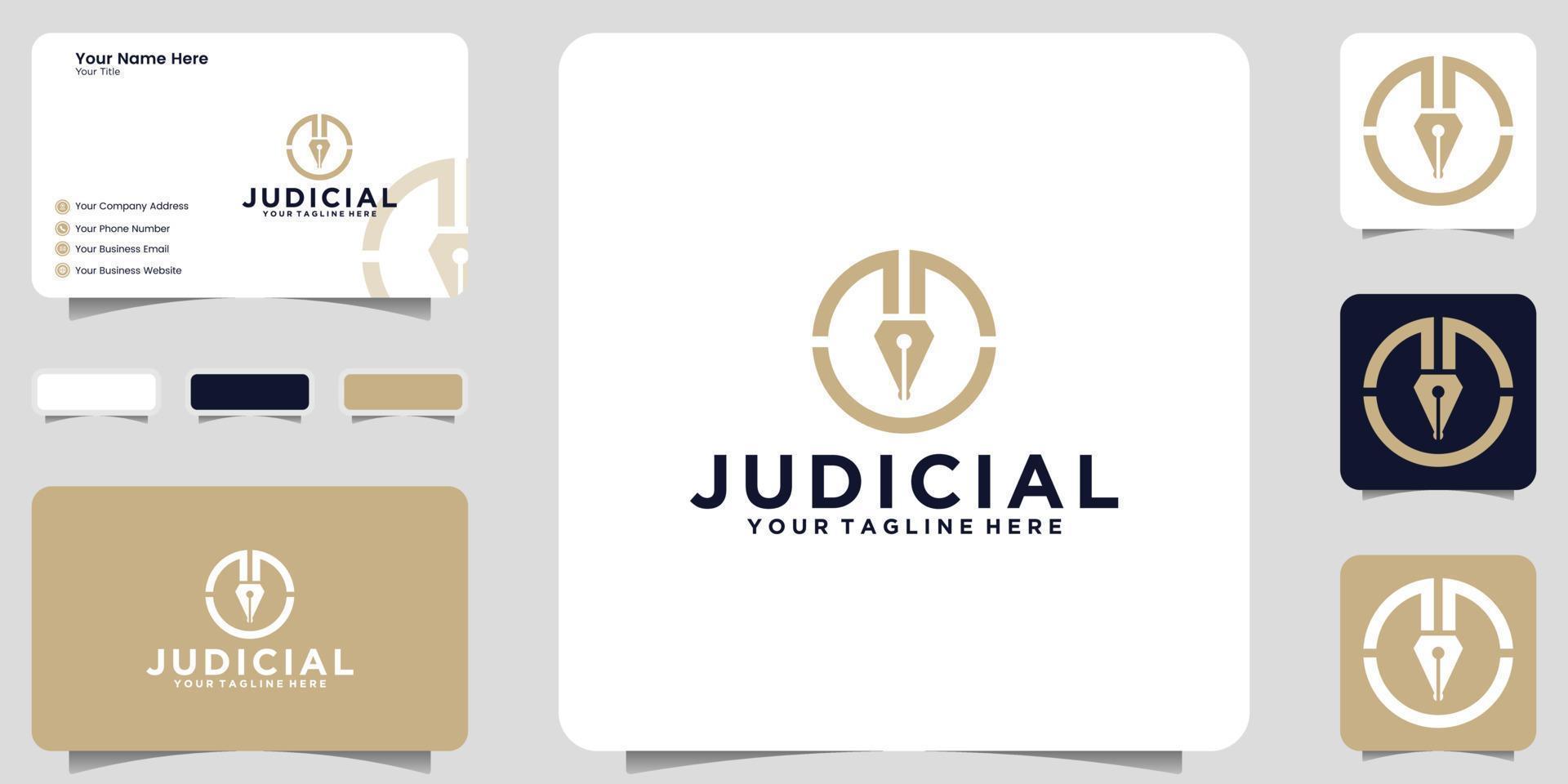 logotipo de caneta de justiça legal e ícone de cartão de visita vetor