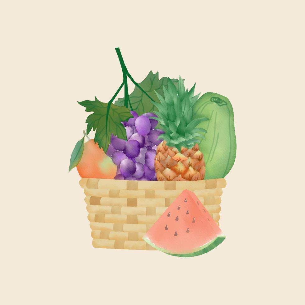 cesta de frutas em aquarela vetor