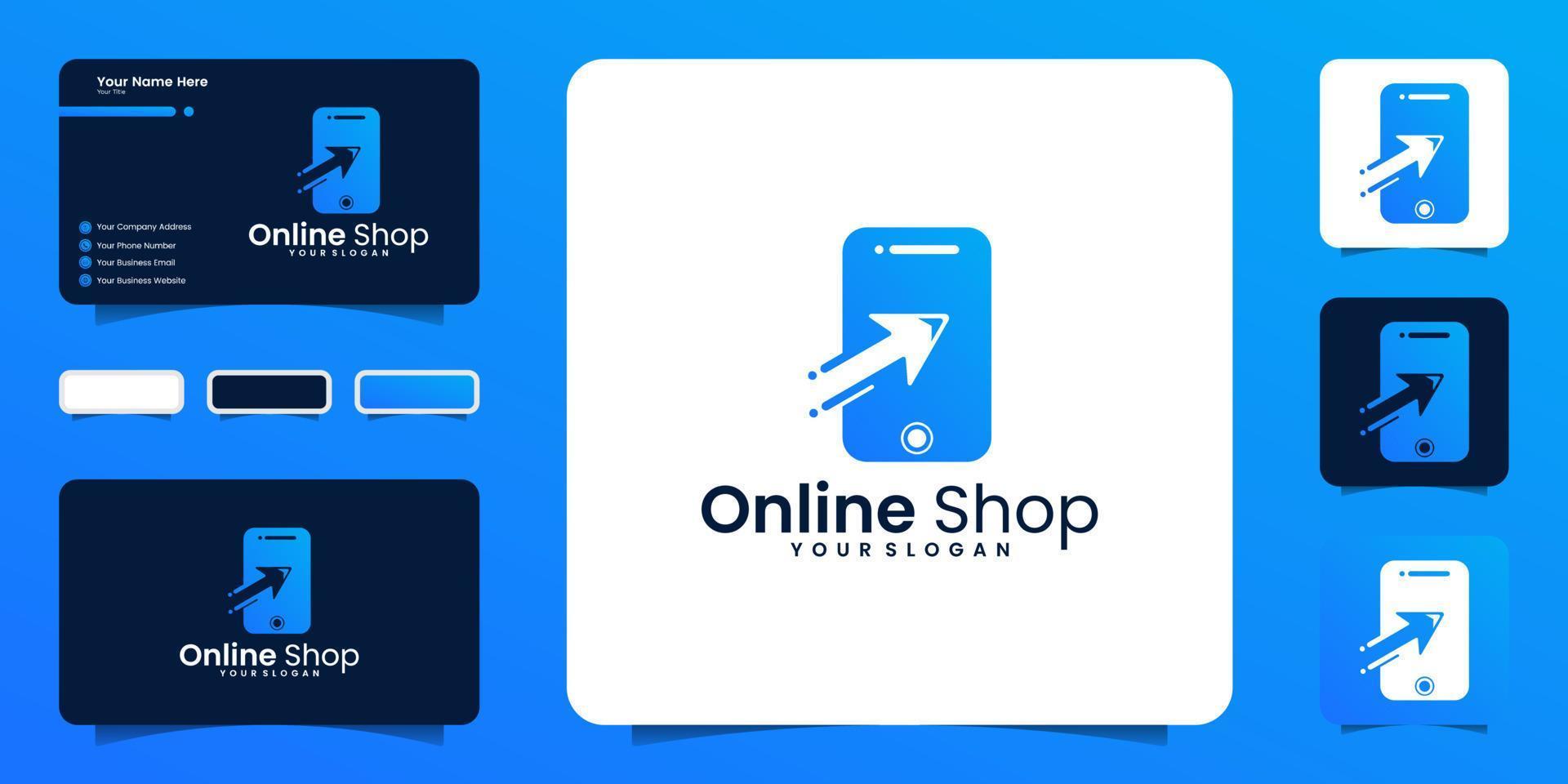 inspiração de design de logotipo de loja online, inspiração de compras online e cartão de visita vetor