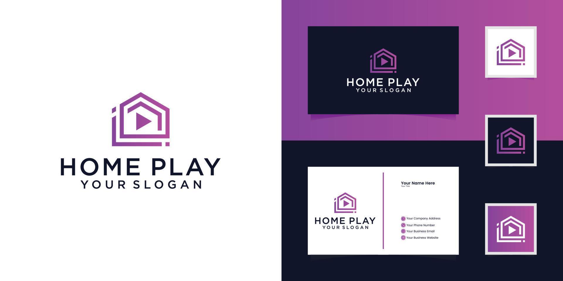 botão de reprodução de casa e mídia para design de logotipo de produção de criador de conteúdo e cartão de visita vetor