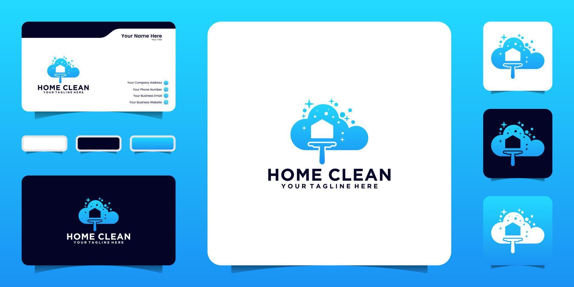 logotipo de higiene doméstica com conceito de limpeza e modelo de nuvem e design de cartão de visita vetor
