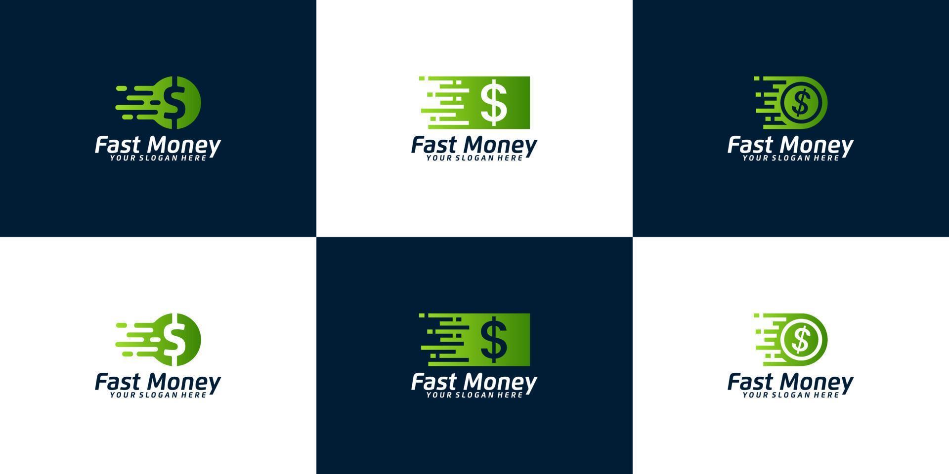 conjunto de inspiração de logotipo de finanças rápidas, dinheiro e moedas vetor