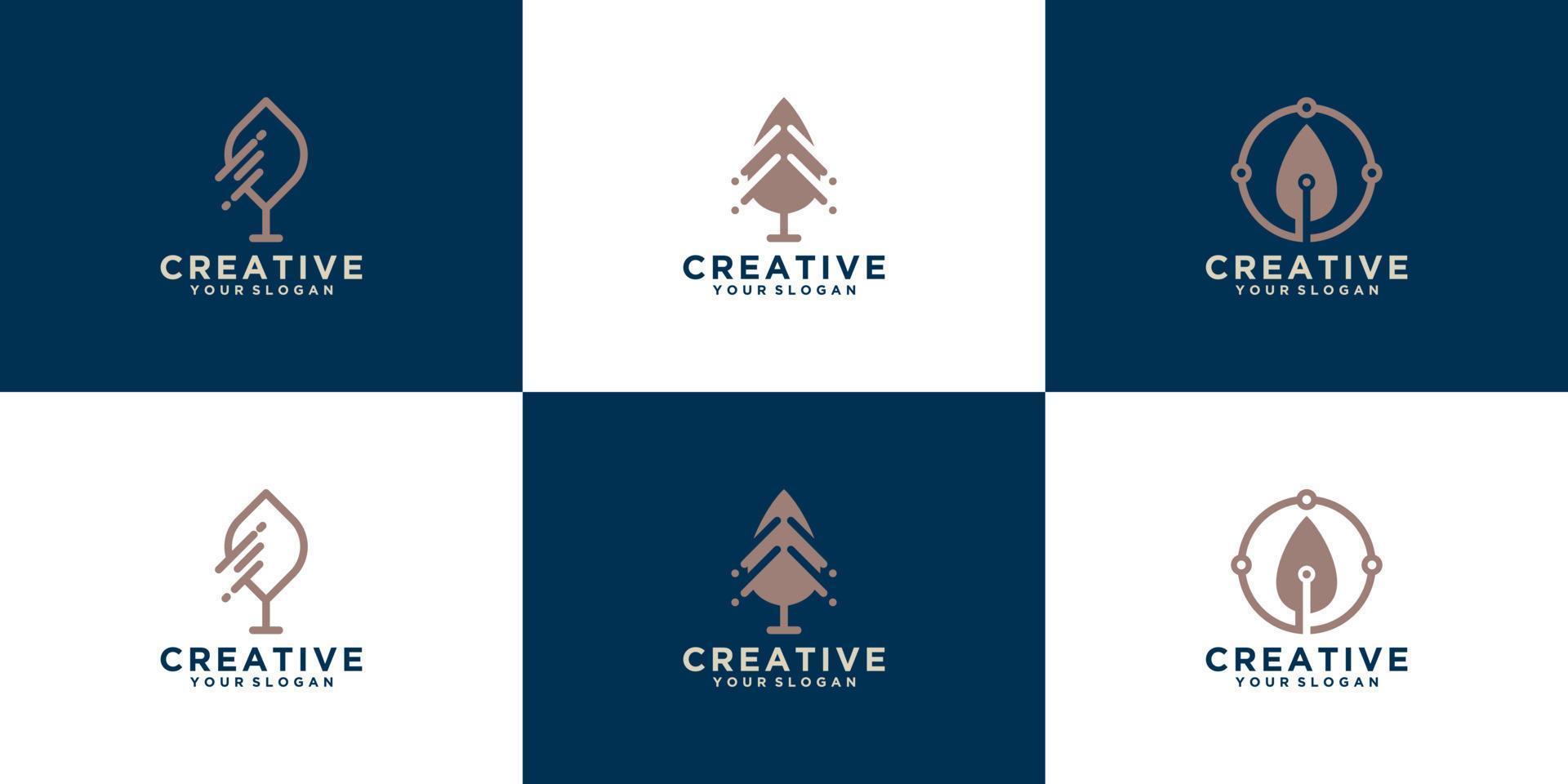 conjunto de logotipos de árvores em estilo de arte de linha vetor