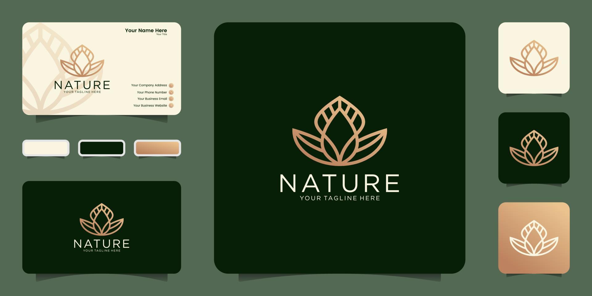 logotipo abstrato natureza folha e design de flores, símbolo de ícone e cartão de visita vetor