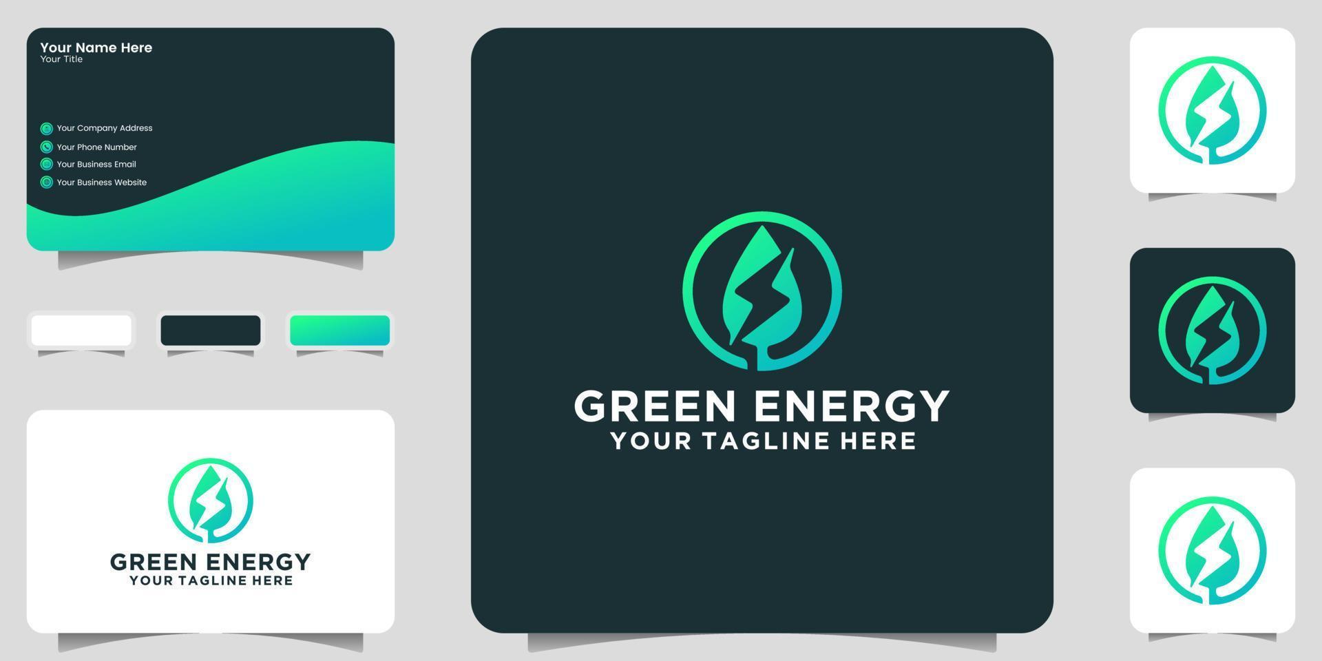 logotipo de energia de folha verde e inspiração de cartão de visita vetor