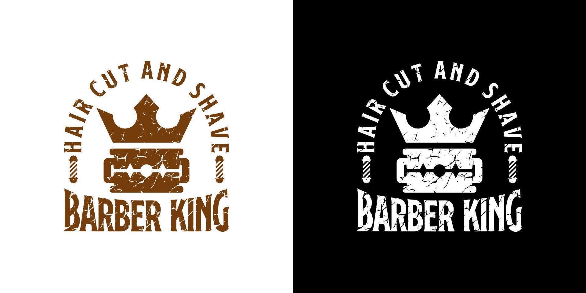 inspiração de logotipo de barbearia, conceito de navalha e coroa, design vintage vetor