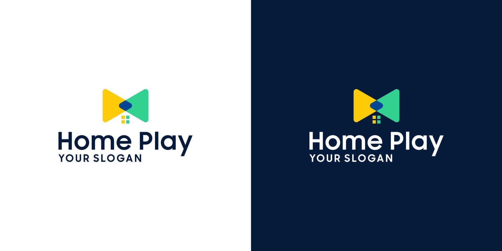 inspiração de design de logotipo em casa e botão play vetor