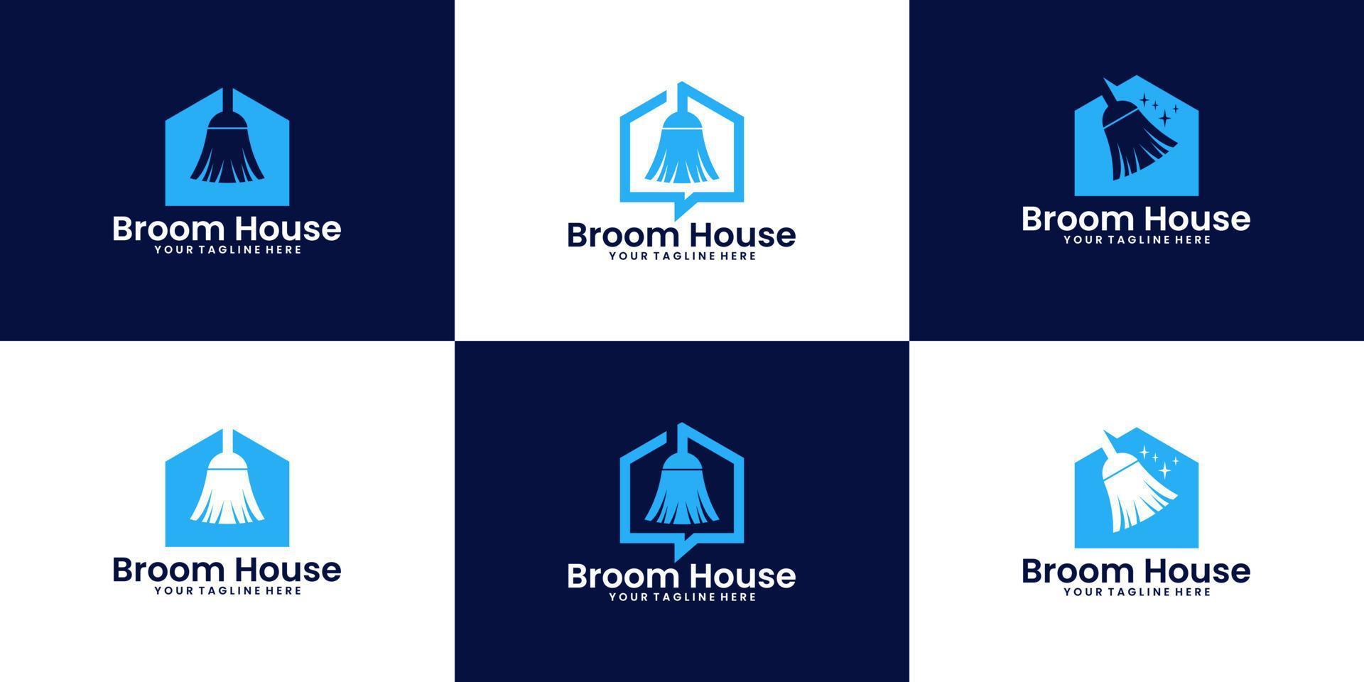 uma coleção de inspiração de design de logotipo de casa de vassoura, produtos de limpeza e casas limpas vetor