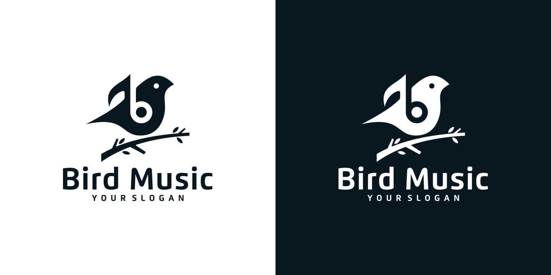 modelo de design de logotipo de pássaro de música vetor
