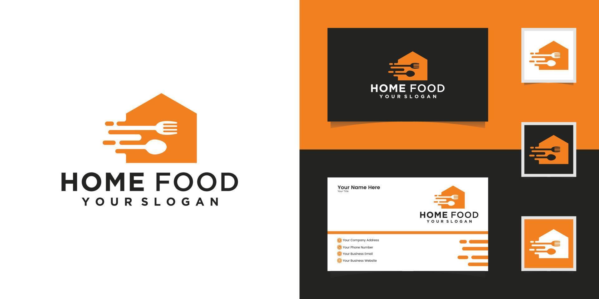 logotipo de comida da casa com conceito de colher e garfo para modelo de design de restaurante e cartão de visita vetor