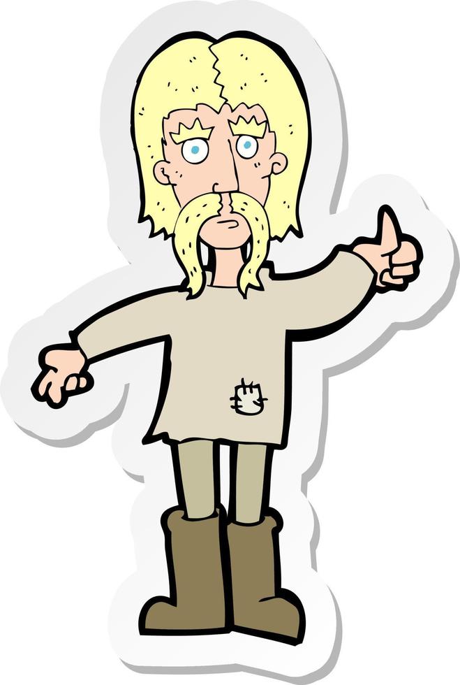 adesivo de um homem hippie de desenho animado dando polegares para cima símbolo vetor