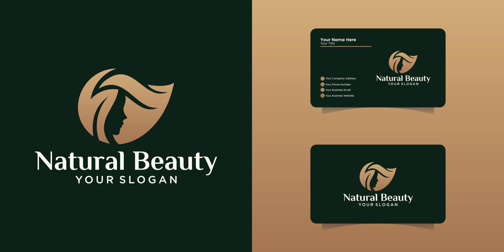 modelo de design de logotipo de beleza feminina natural e cartão de visita vetor