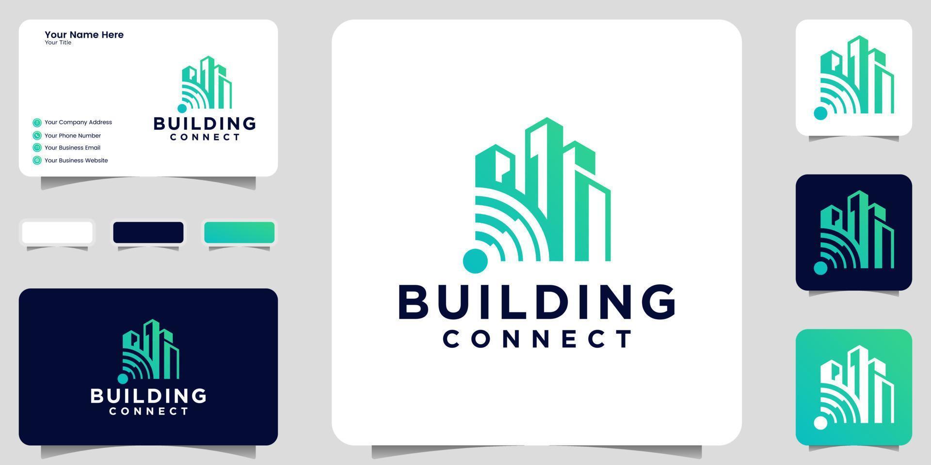 construção de inspiração de logotipo e ícone de conexão wifi e design de cartão de visita vetor