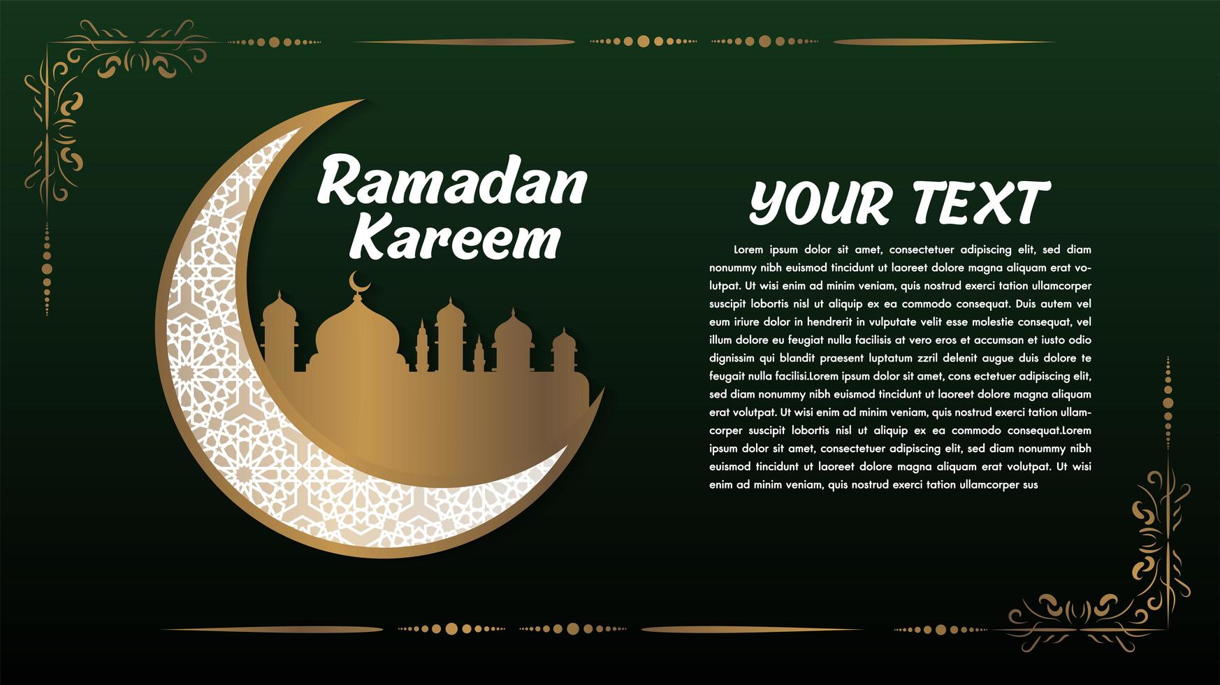 verde e ouro ramadan kareem saudação com lua vetor