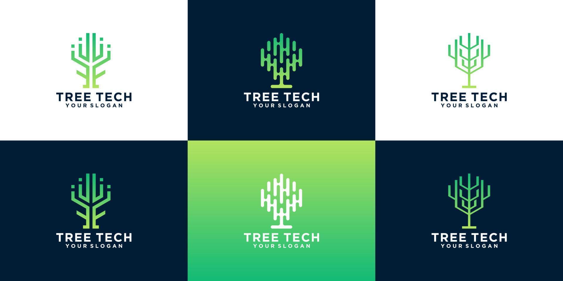 coleção de ideias criativas de design de logotipo de tecnologia de árvore. símbolo criativo para tecnologia, nuvem, dados, internet vetor