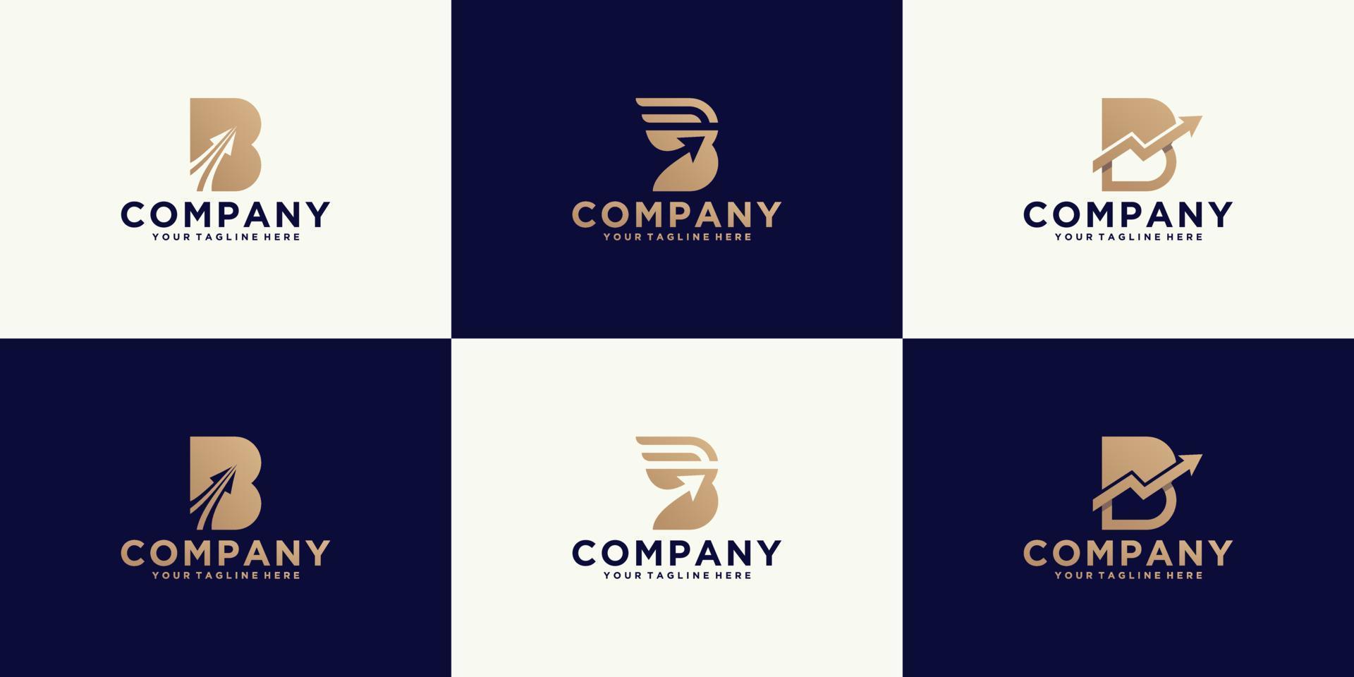 conjunto de logotipos da letra b com setas para consultoria, iniciais, empresas financeiras vetor