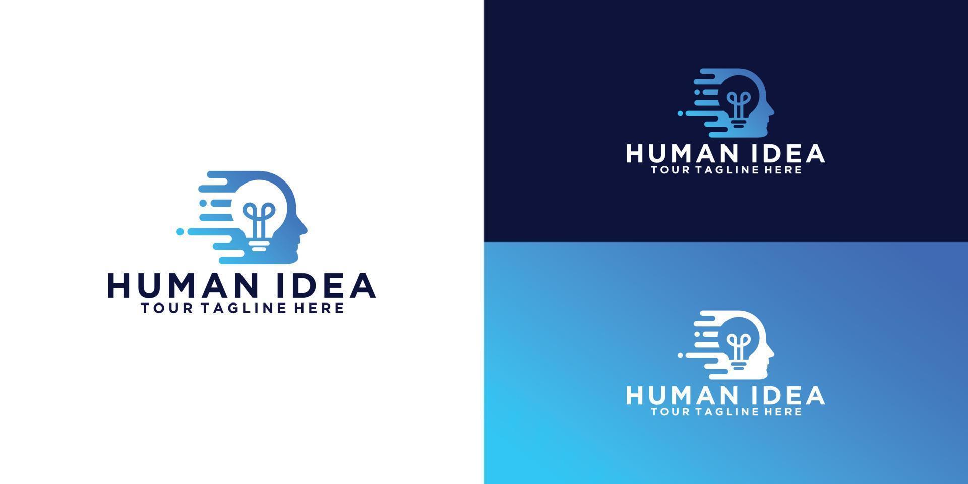 design de logotipo de cabeça de homem de tecnologia com lâmpada vetor