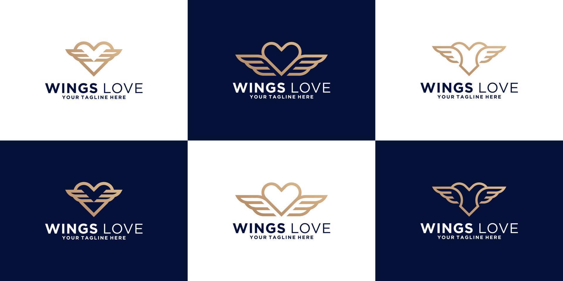 coleção de inspiração de design de logotipo de coração alado em estilo de linha vetor