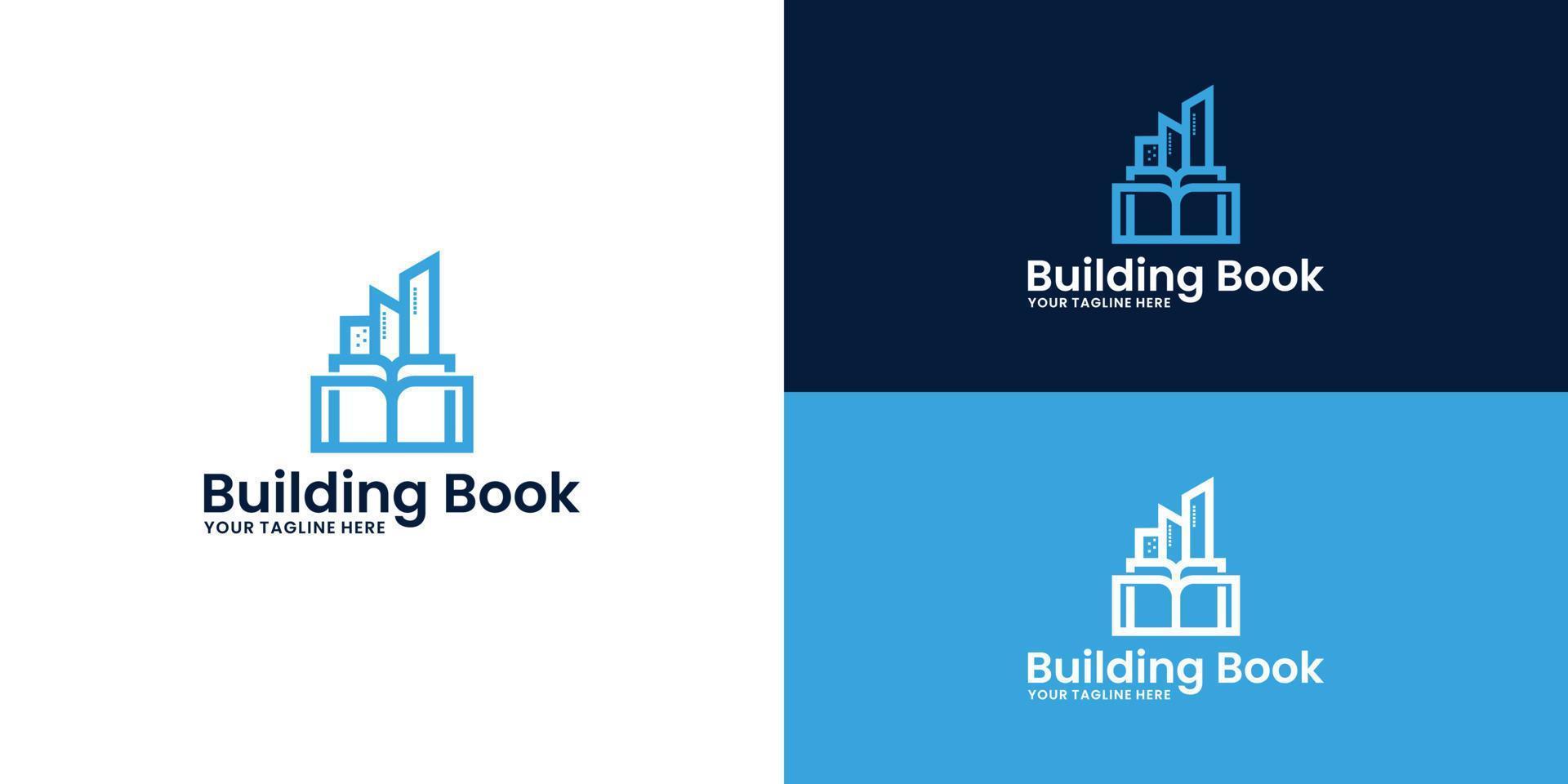 design de logotipo de livro arquitetônico com estilo de linha e cartão de visita vetor