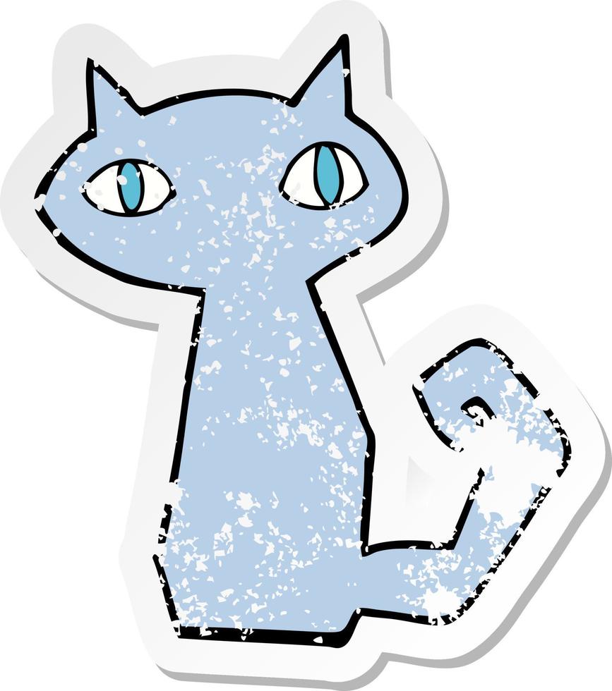 adesivo retrô angustiado de um gato de desenho animado vetor