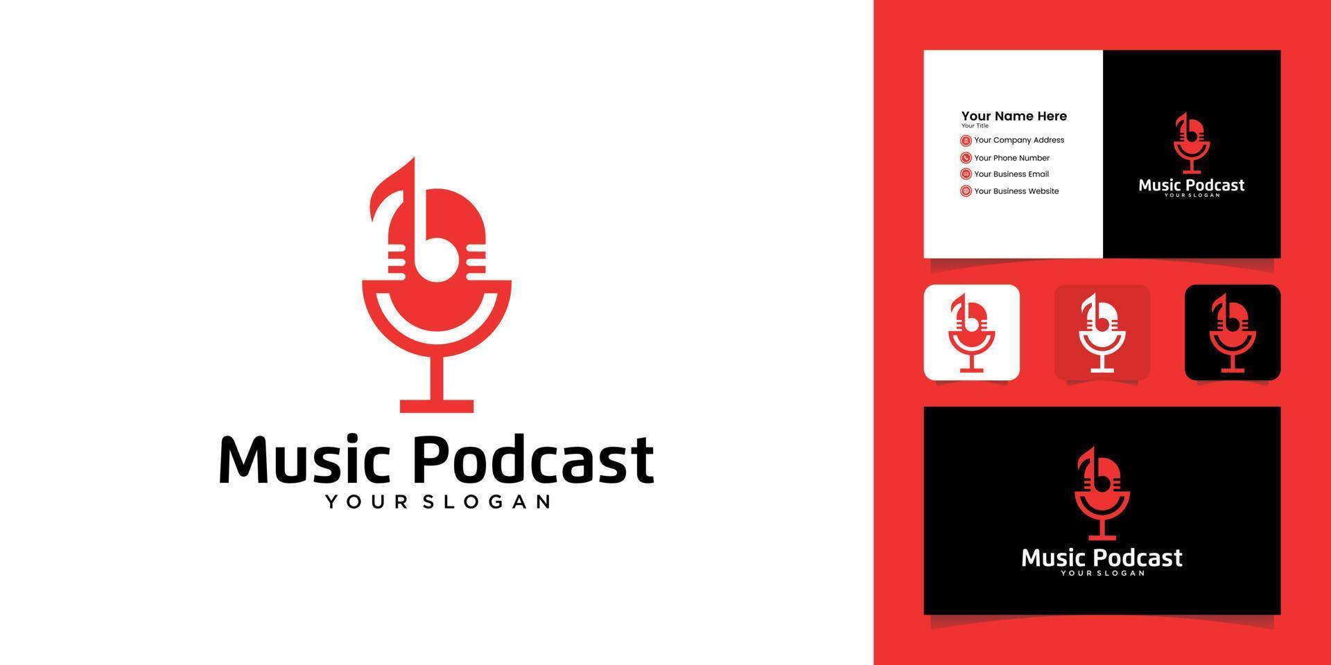 modelo de design de logotipo de podcast de música e cartão de visita vetor