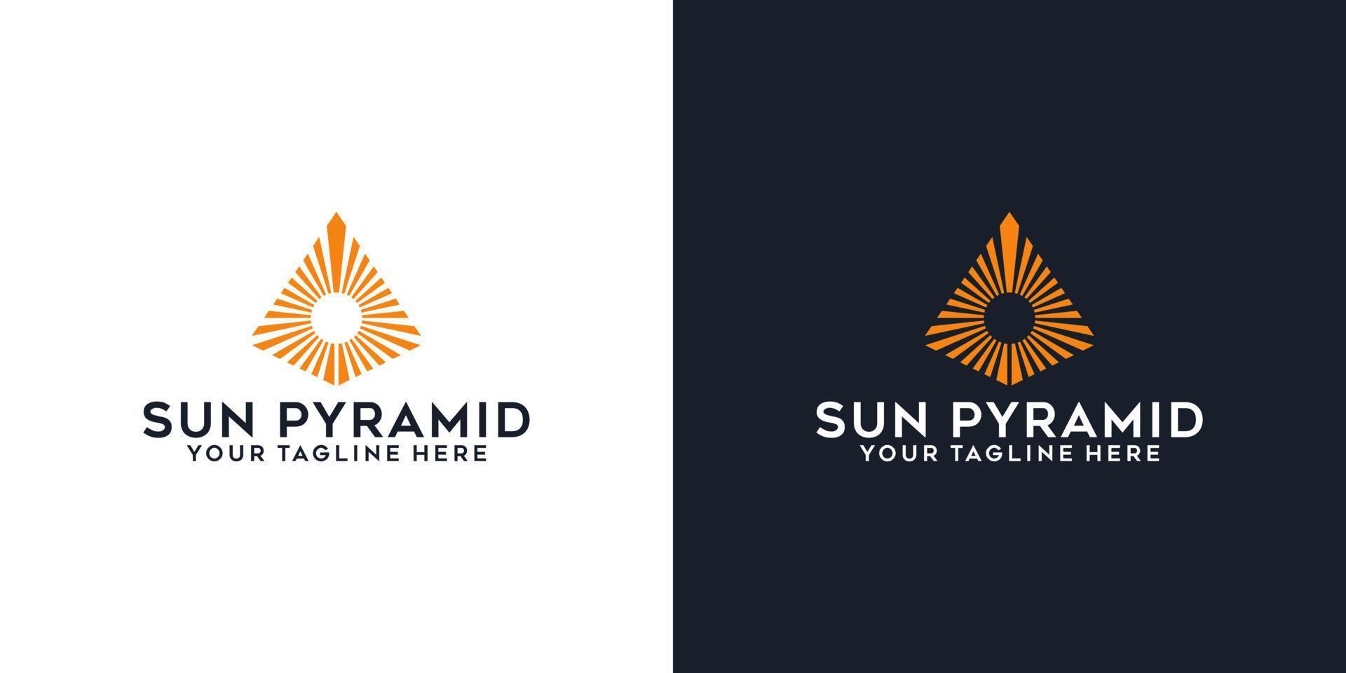 modelo de logotipo de inspiração de design de logotipo de pico e sol de pirâmide e design de cartão de visita vetor