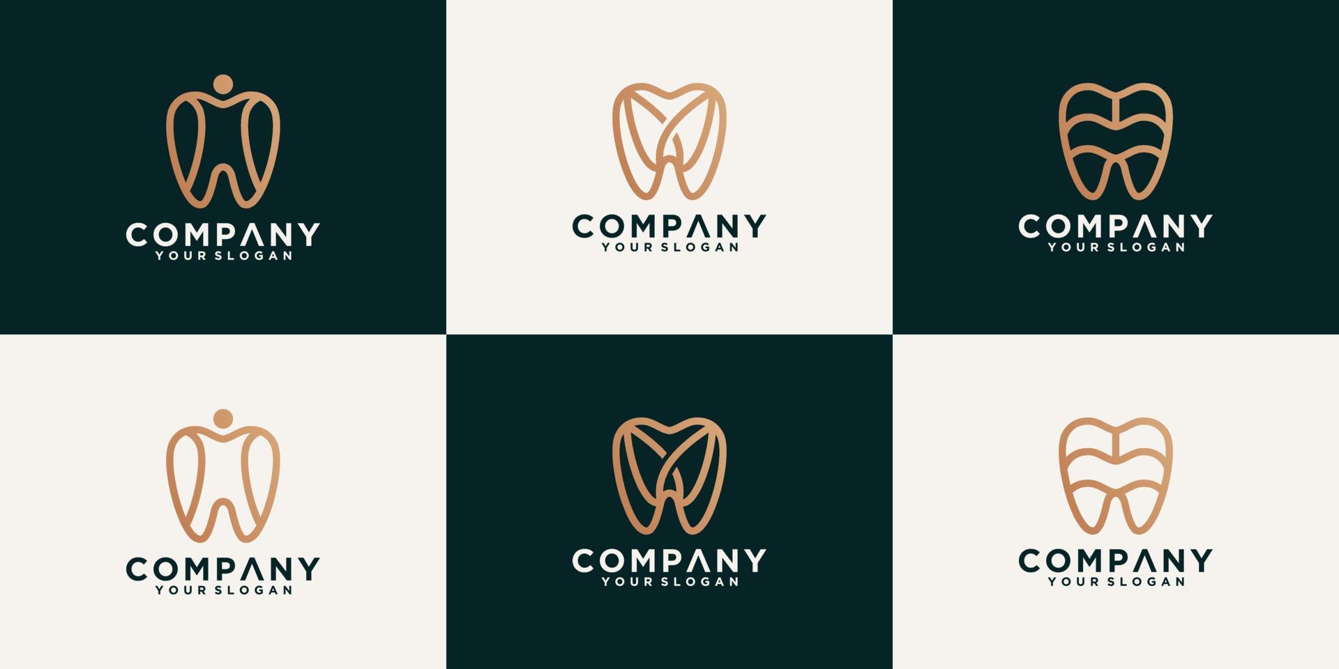 conjunto de logotipos de design odontológico de saúde em estilo de arte de linha vetor