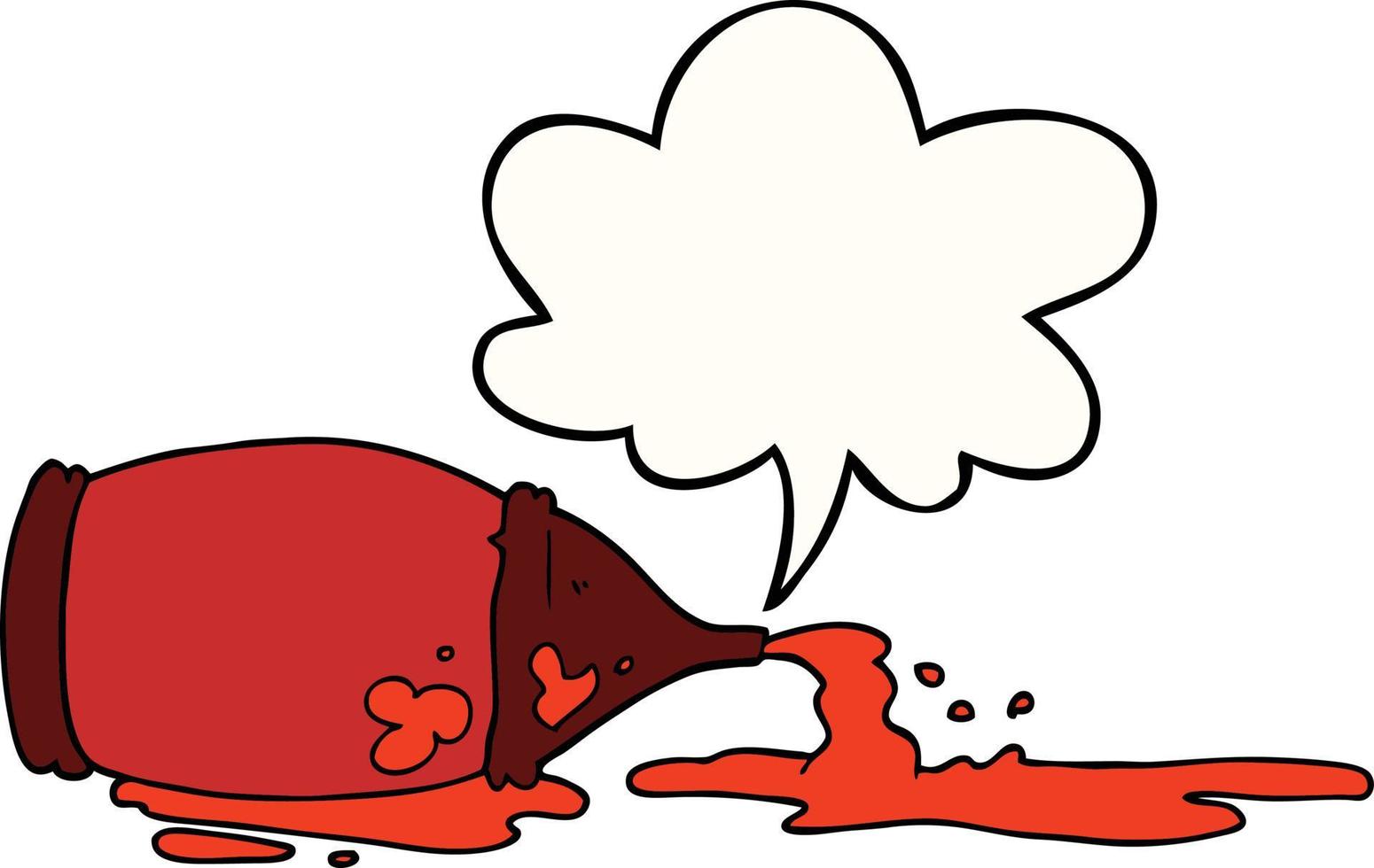 garrafa de ketchup derramada dos desenhos animados e bolha do discurso vetor
