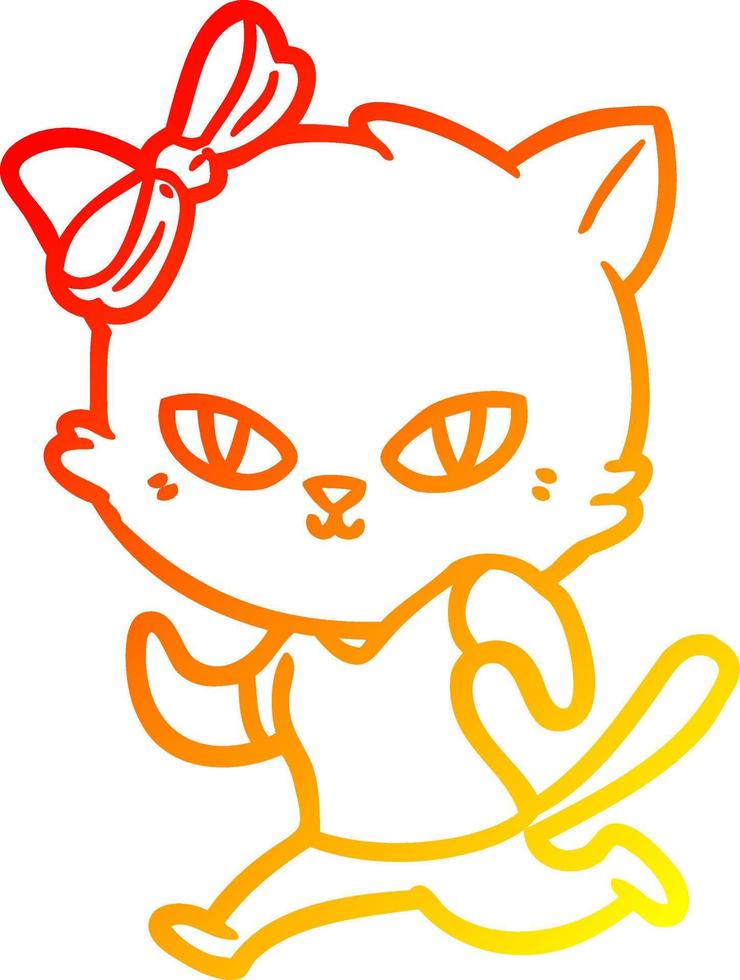 linha de gradiente quente desenhando gato de desenho animado bonito correndo vetor