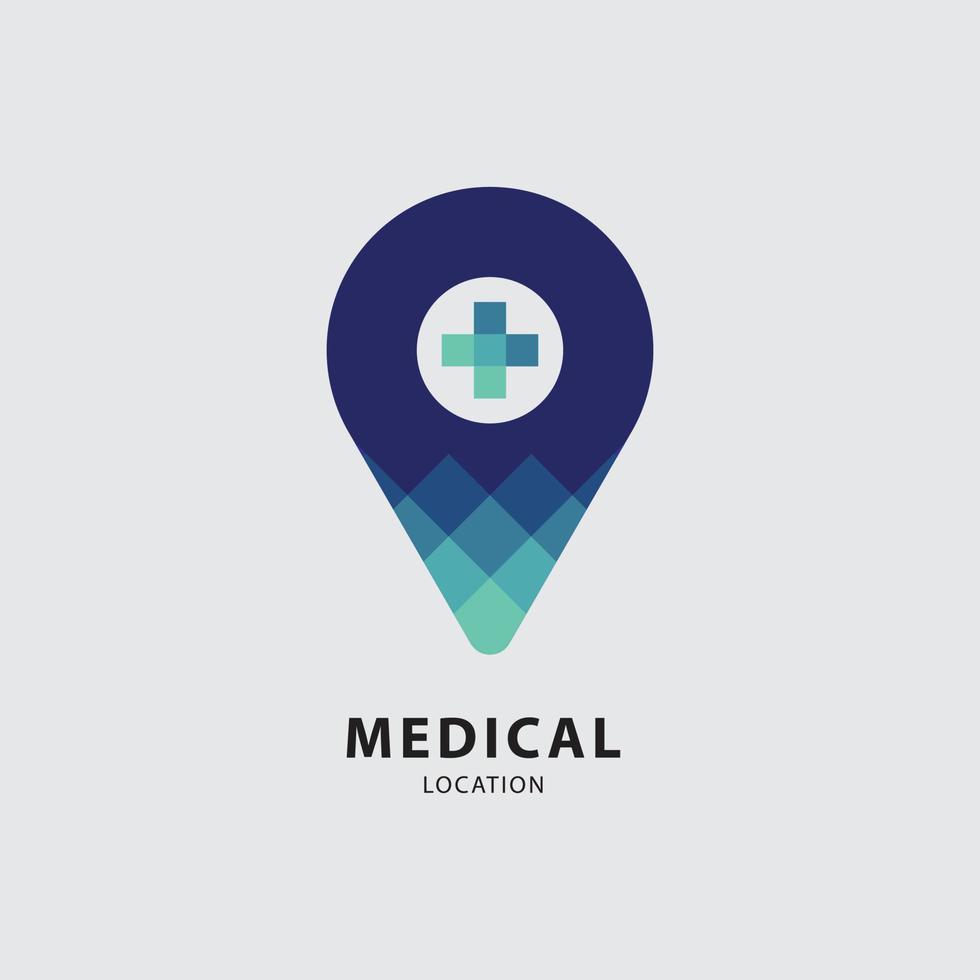 clínica médica criativa de localização médica e modelo de design de logotipo de conceito de saúde vetor