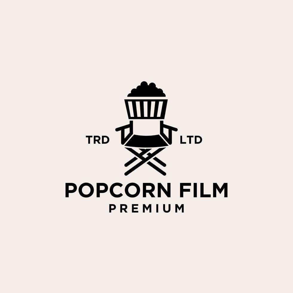 design de ícone de logotipo preto de vetor de filme de pipoca premium