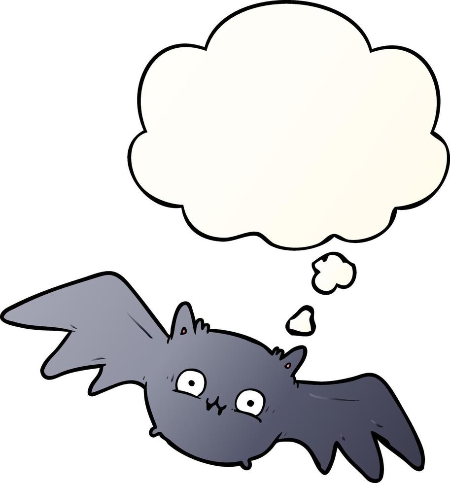 morcego de halloween dos desenhos animados e balão de pensamento no estilo de gradiente suave vetor