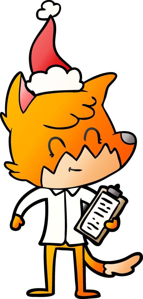 desenho de gradiente de um gerente de raposa amigável usando chapéu de papai noel vetor