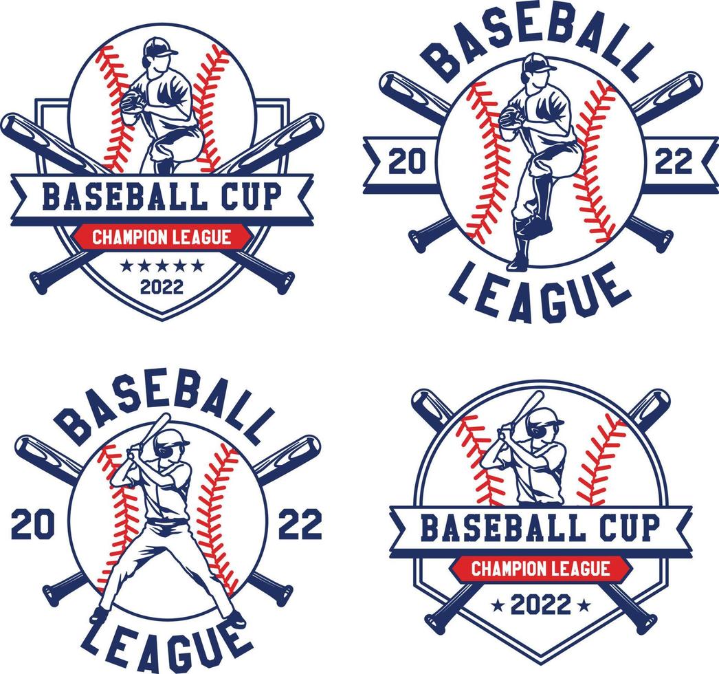 definir logotipo de emblemas de beisebol desenhados à mão de equipes e distintivo de competições vetor