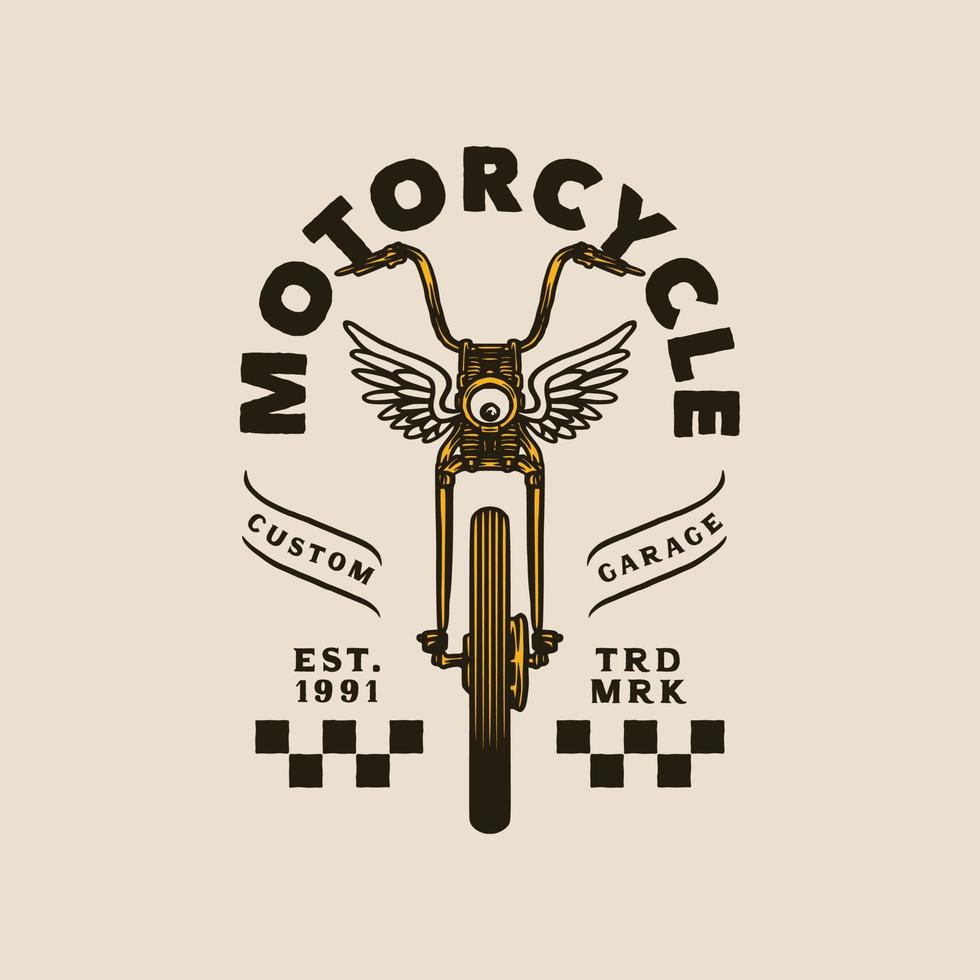 estilo vintage desenhado à mão de distintivo de logotipo de motocicleta e garagem vetor