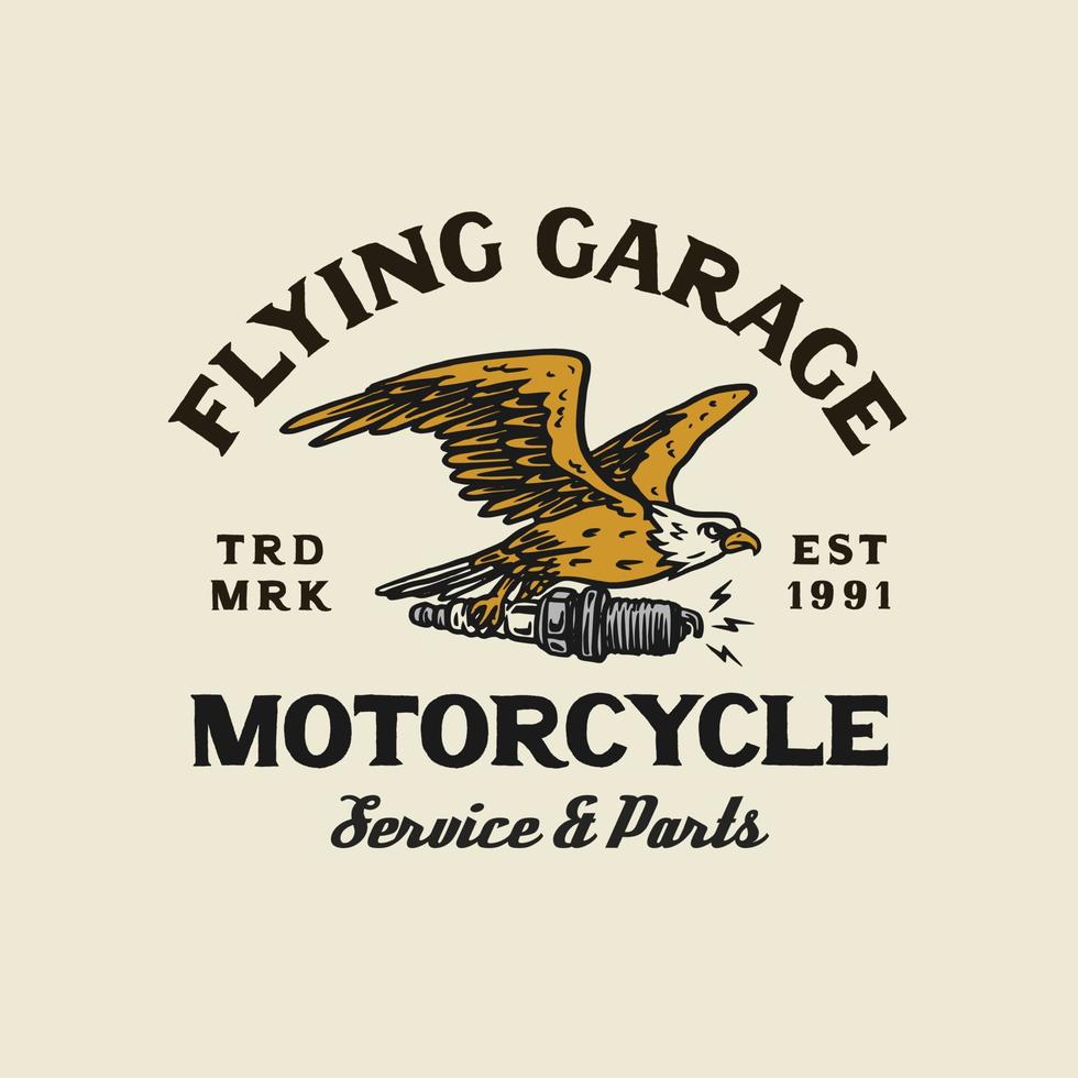 estilo vintage desenhado à mão de distintivo de logotipo de motocicleta e garagem vetor