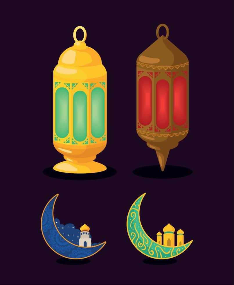 quatro ícones eid mubarak vetor