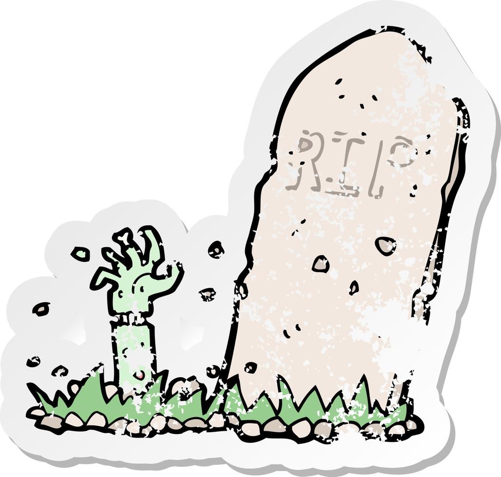 adesivo retrô angustiado de um zumbi de desenho animado subindo do túmulo vetor