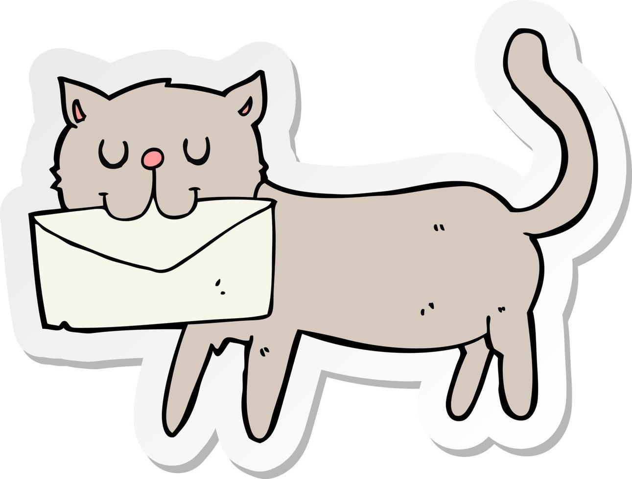 adesivo de um gato de desenho animado carregando carta vetor