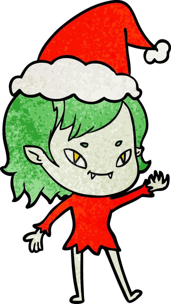 desenho texturizado de uma garota vampira amigável usando chapéu de papai noel vetor