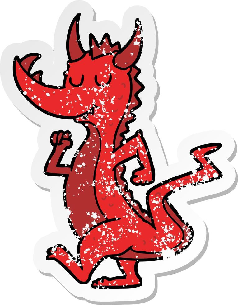 adesivo angustiado de um dragão fofo de desenho animado vetor